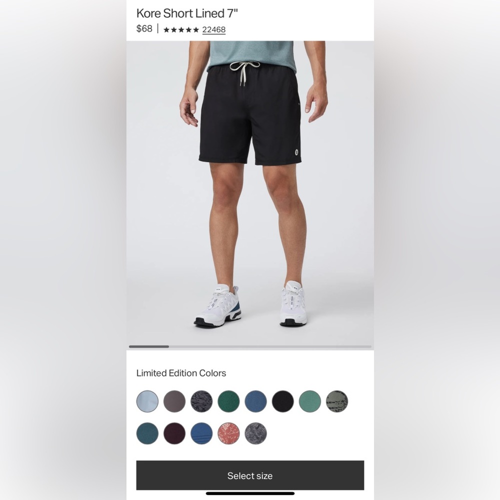 Vuori Men’s Black Athletic Shorts